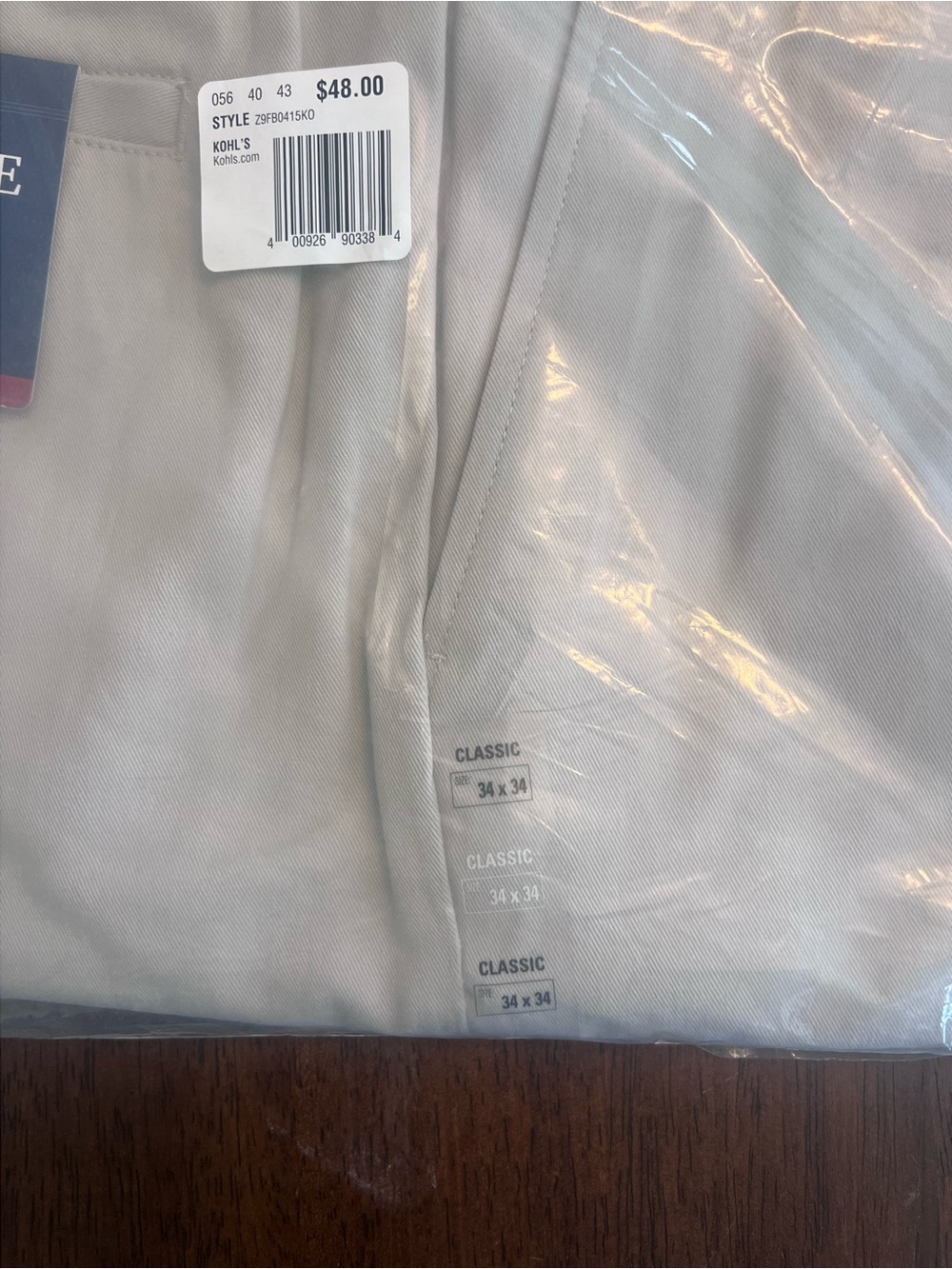 Lot of 2 NWT Classic Khaki Pants in Light Beige 34x34